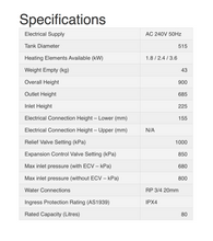 Load image into Gallery viewer, Specifications of Rinnai Hotflo Electric Storage 80L